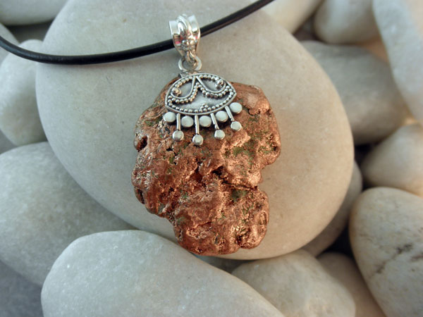 Native Copper and Sterling silver pendant.. Foto 1