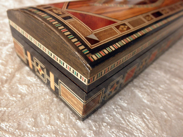 Damascene wooden inlay pencil box.. Foto 2