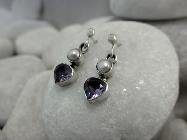 Sterling silver, Amethyst and Pearls earings.. Foto 1