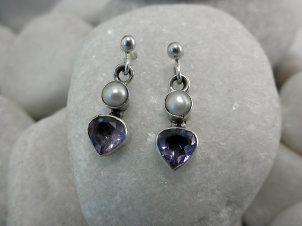 Sterling silver, Amethyst and Pearls earings.. Foto 2