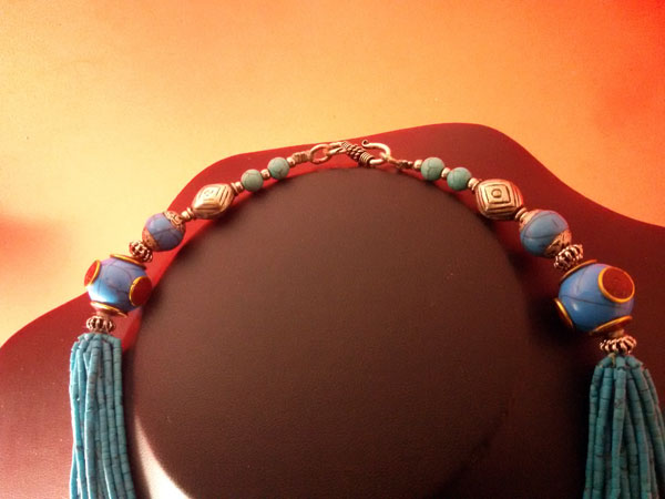 Collier Turquoise Tibétain Avec Tête De Bouddha - Amulette Unisex Longueur 76 Cm