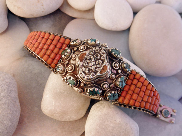 Bracelet Tibétain Bohème Turquoise, Argent, Ajustable, Style Ethnique Gypsy