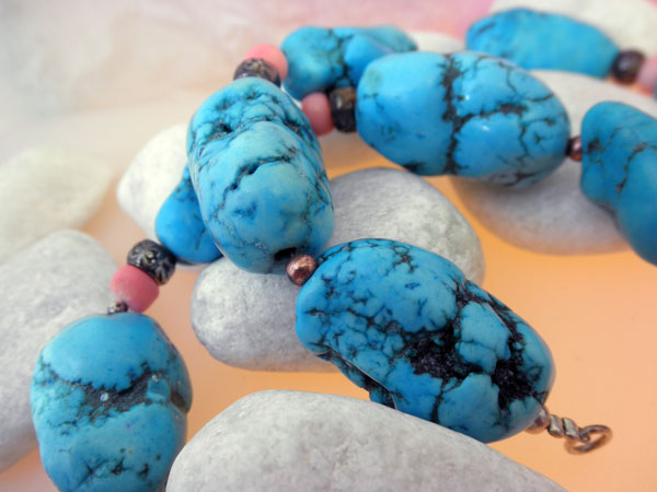 Collier Ethnique Bohème - Turquoise Et Argent - Amulette Pendentif