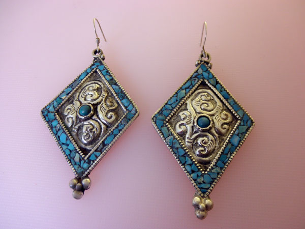 Green - Ethnic Tribal Tibetan Earrings from Himalaya 18