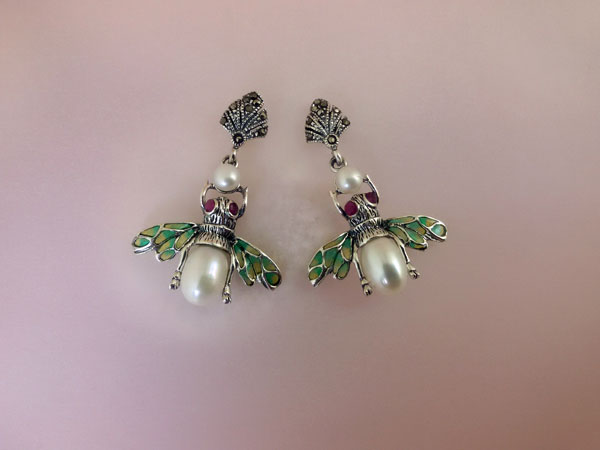 Pendientes Victorianos de plata, perlas y rubis.. Foto 2