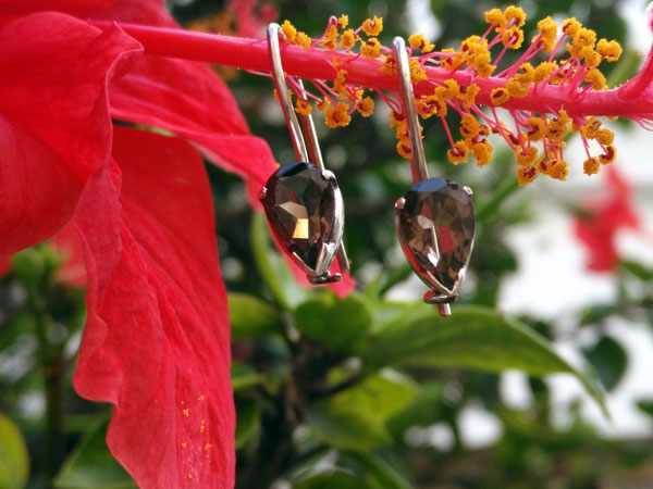 Pendientes de plata y cuarzo ahumado.. Ref. MHS