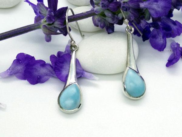 Pendientes de plata y gemas de Larimar.. Foto 1