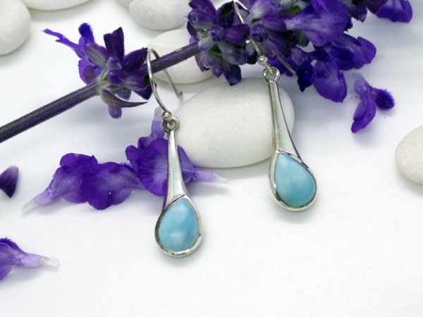 Pendientes de plata y gemas de Larimar.. Foto 2