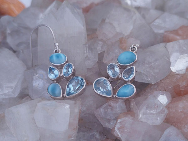 Larimar and Aquamarine Sterling silver earrings.. Foto 2