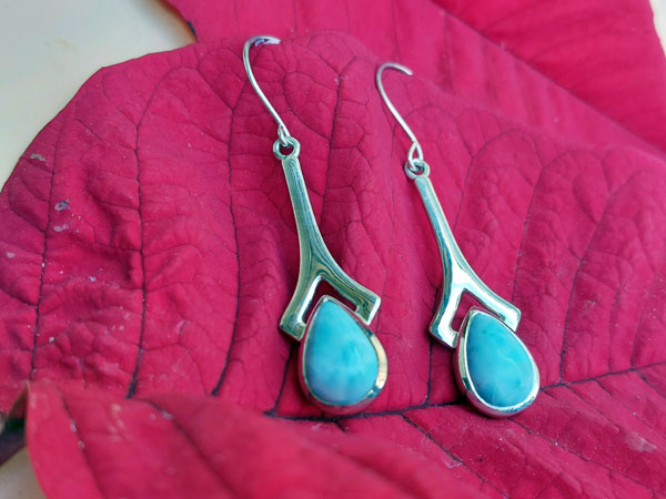 Pendientes de plata con gemas de Larimar.. Foto 1