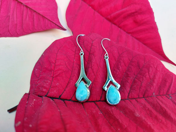 Pendientes de plata con gemas de Larimar.. Foto 2