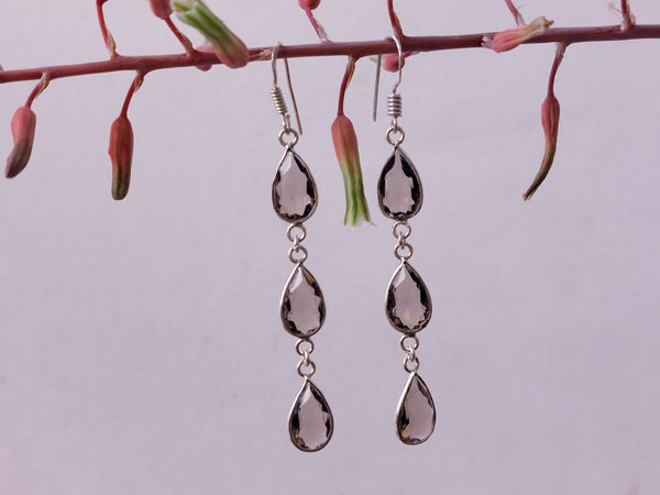 Pendientes etnicos de plata y cuarzo ahumado.. Ref. NLY