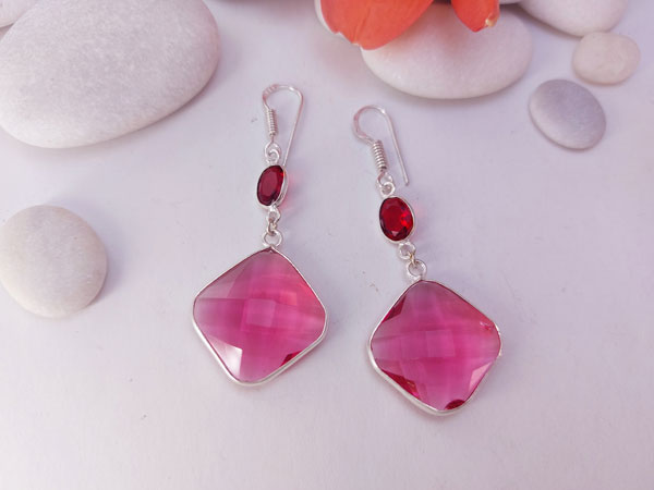 Silver and pink Rubellite earrings.. Foto 1