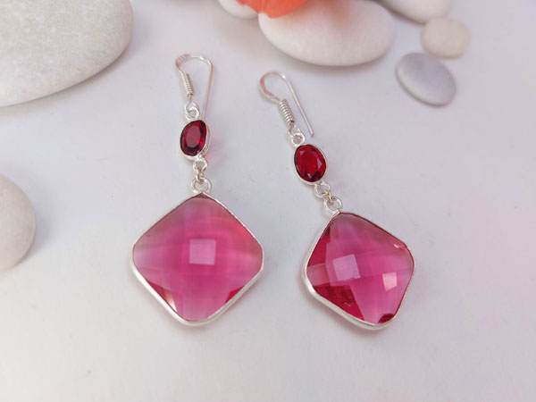 Silver and pink Rubellite earrings.. Foto 2