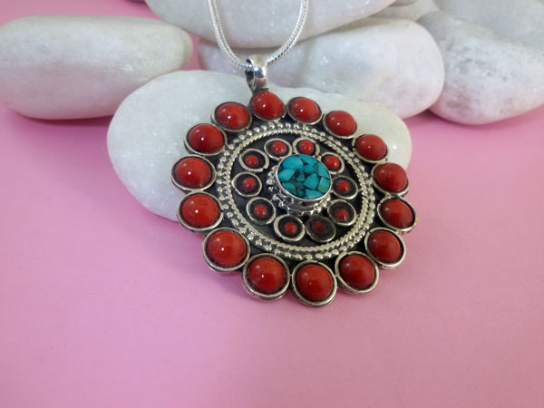 Pendiente De Turquesa Natural Estilo Tibetano Artesanales