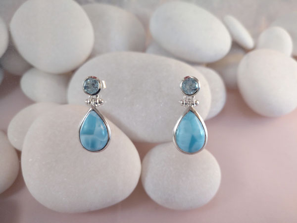 Larimar and Aquamarine Sterling silver earrings.. Foto 1