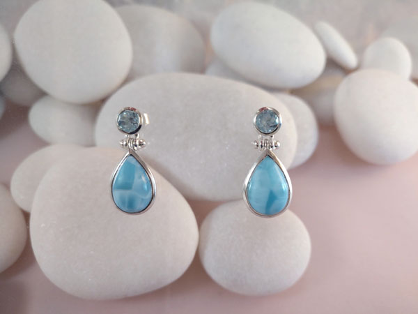 Pendientes de plata y gemas de Larimar y Aguamarina.. Foto 1