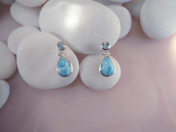 Pendientes de plata y gemas de Larimar y Aguamarina.. Foto 2
