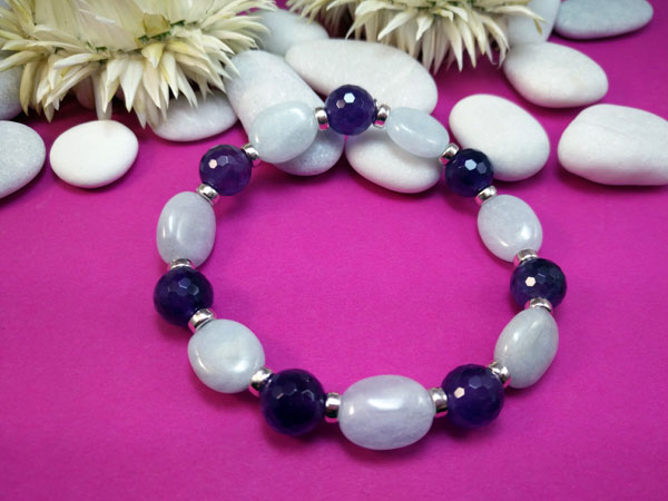 Milky Aquamarine and Amethyst Stering silver bracelet.. Foto 1