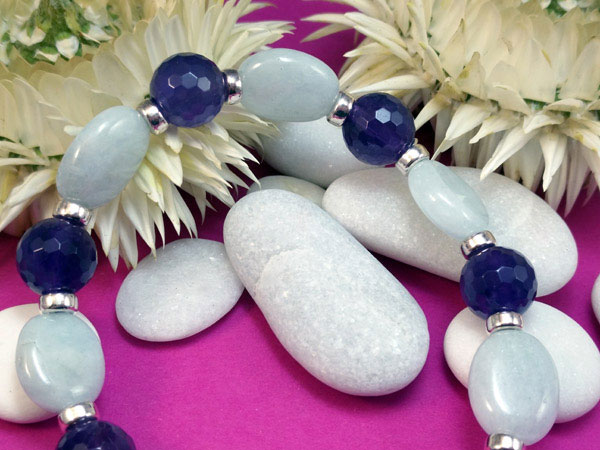 Milky Aquamarine and Amethyst Stering silver bracelet.. Foto 2