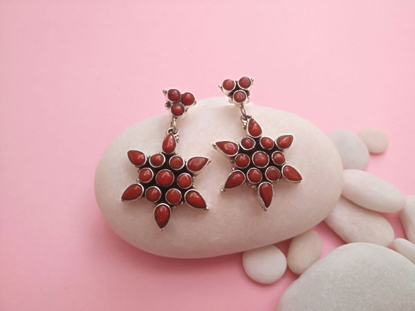 Coral and Sterling silver earrings.. Foto 1