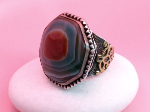 Old Sterling silver and agate ethnic ring.. Foto 2