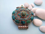 "Ga,u" Silver and Turquoises Ethnic traditional antique pendant from Tibet.. Ref. TYG