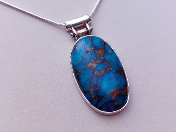 American "mohave" Turquoise and Sterling silver pendant.. Foto 1