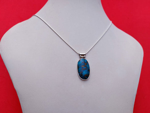 American "mohave" Turquoise and Sterling silver pendant.. Foto 3